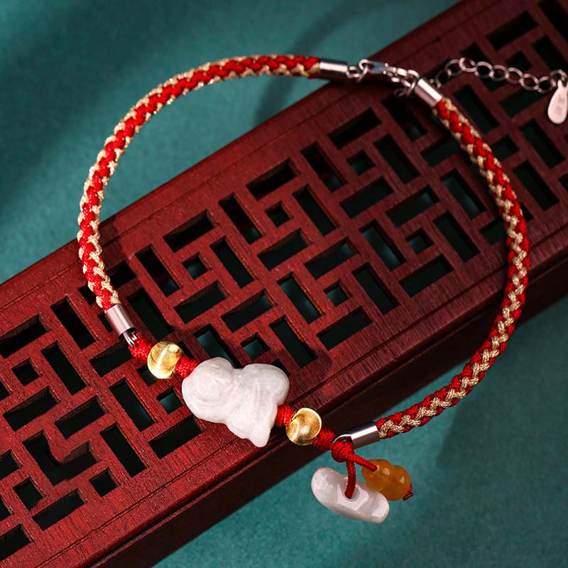 Wear FengShui Chinese Zodiac Jade Prosperity Red String Bracelet Anklet