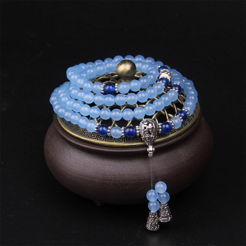 Wear FengShui 108 Beads Blue Crystal Healing Bracelet Mala