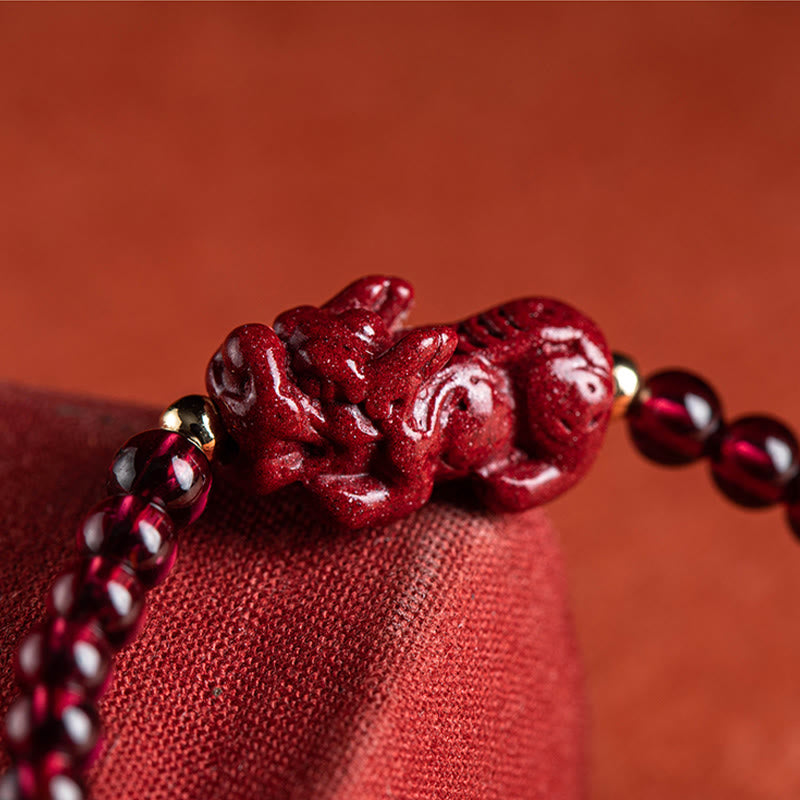 Wear FengShui Garnet Cinnabar PiXiu Blessing Calm String Bracelet