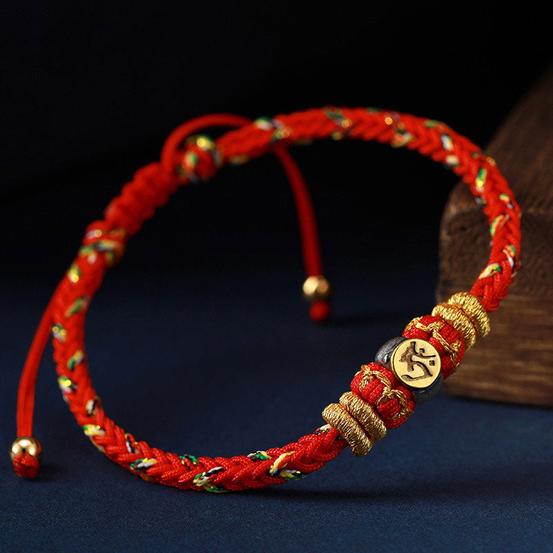 Wear FengShui Chinese Zodiac Natal Buddha Silver Luck Braided String Bracelet