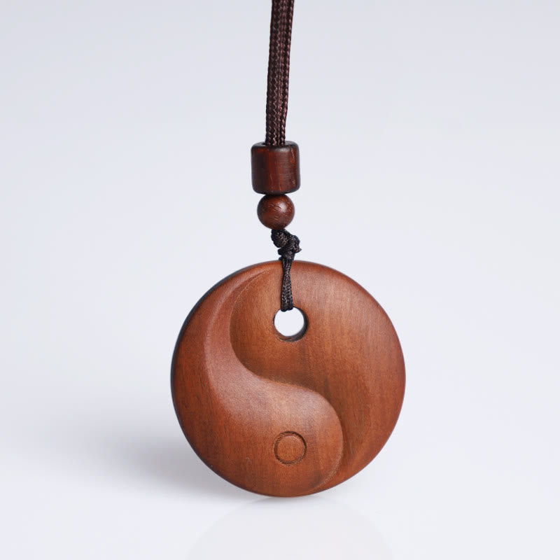 Wear FengShui Lightning Struck Jujube Wood Yin Yang Luck Protection Necklace Pendant