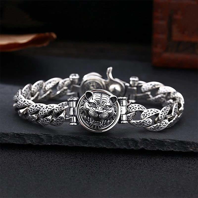 Wear FengShui Tiger Tang Dynasty Flower Design Engraved Luck Energy Bracelet