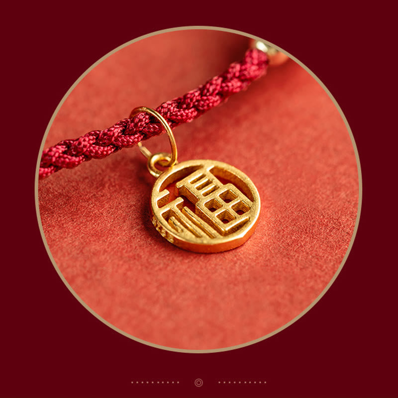 Wear FengShui 925 Sterling Silver Good Fortune Fu Character Agate Pearl Red String Braid Bracelet