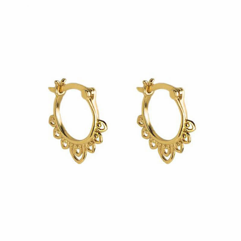 Wear FengShui Round Lotus Flower Pattern Luck Hoop Earrings