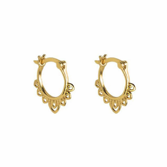 Wear FengShui Round Lotus Flower Pattern Luck Hoop Earrings