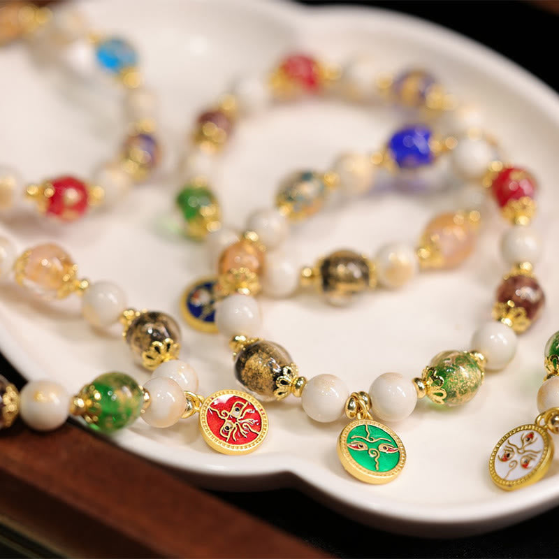 Wear FengShui Tibetan Five God Of Wealth Fortune Liuli Glass Bead Incense Ash Porcelain Bead Charm Bracelet