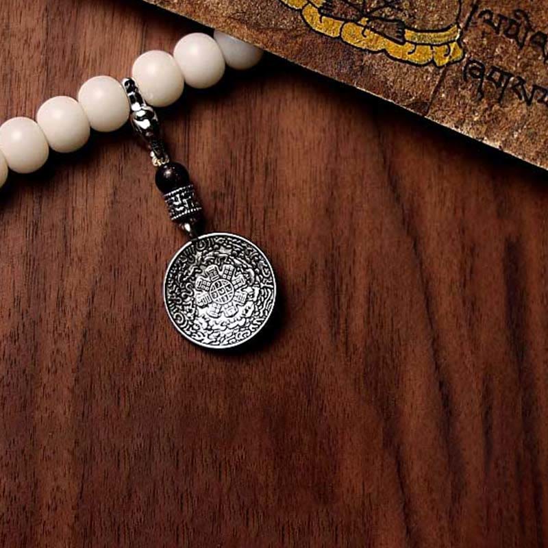 Wear FengShui Tibet 108 Mala Beads Bodhi Seed Bagua Vajra Dzi Bead Gray Agate Wealth Bracelet