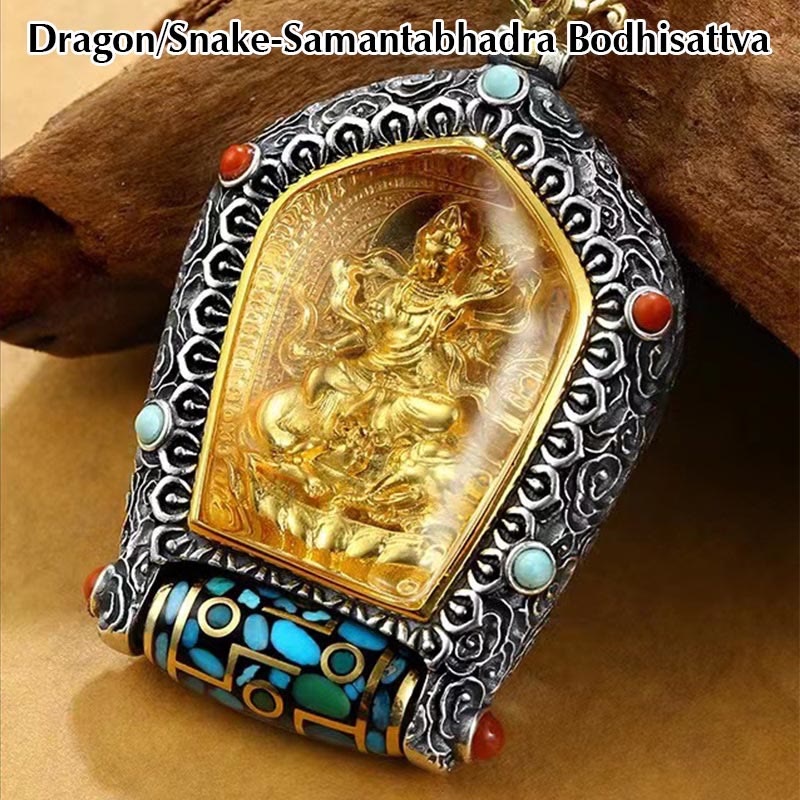 Wear FengShui Tibet Chinese Zodiac Natal Buddha Thangka Prosperity Rotatable Dzi Bead Necklace Pendant