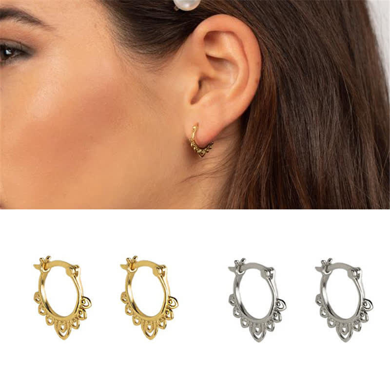 Wear FengShui Round Lotus Flower Pattern Luck Hoop Earrings