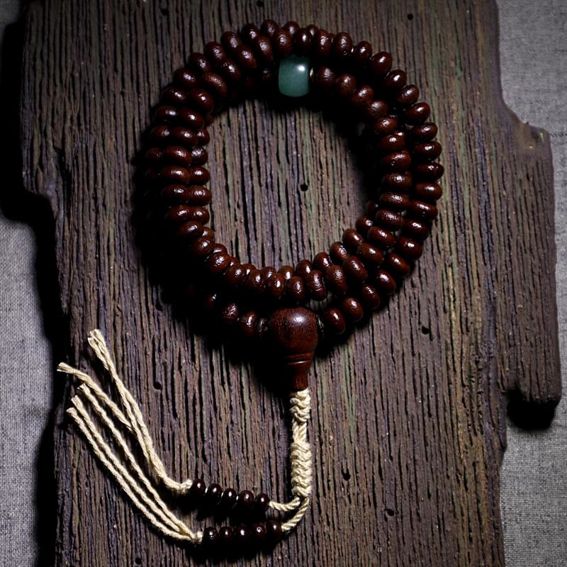 Wear FengShui Natural Tibet 108 Mala Beads Purple Bodhi Seed Three-eyed Dzi Bead Copper Dorje Harmony Bracelet