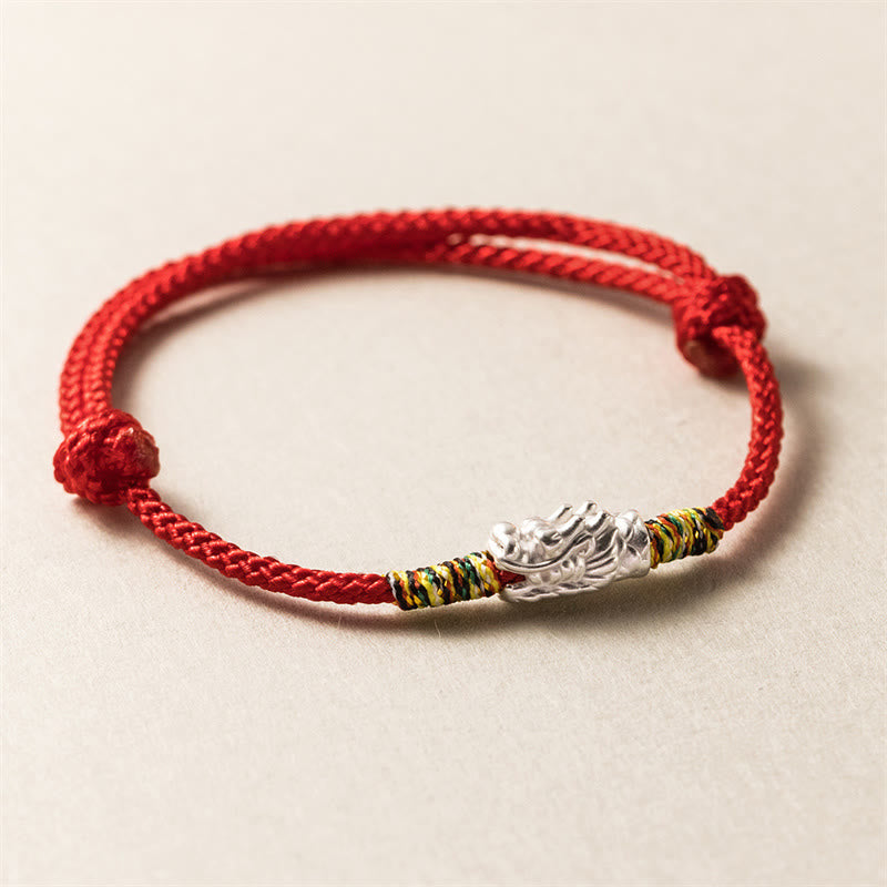 Wear FengShui 925 Sterling Silver Year of the Dragon Luck Strength Red Rope Bracelet