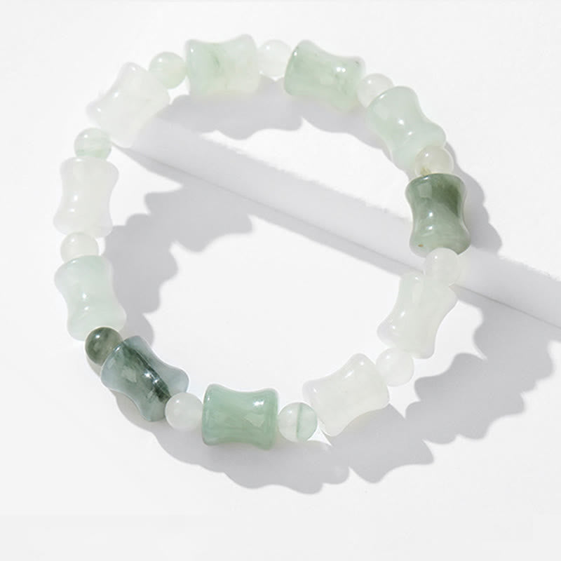 Wear FengShui Jade Coconut Shell Bamboo Pattern Abundance Luck Bracelet