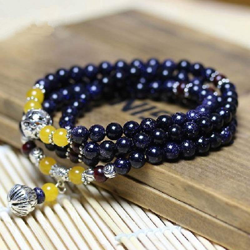 Wear FengShui Blue Sandstone Wealth Charm Bracelet Mala