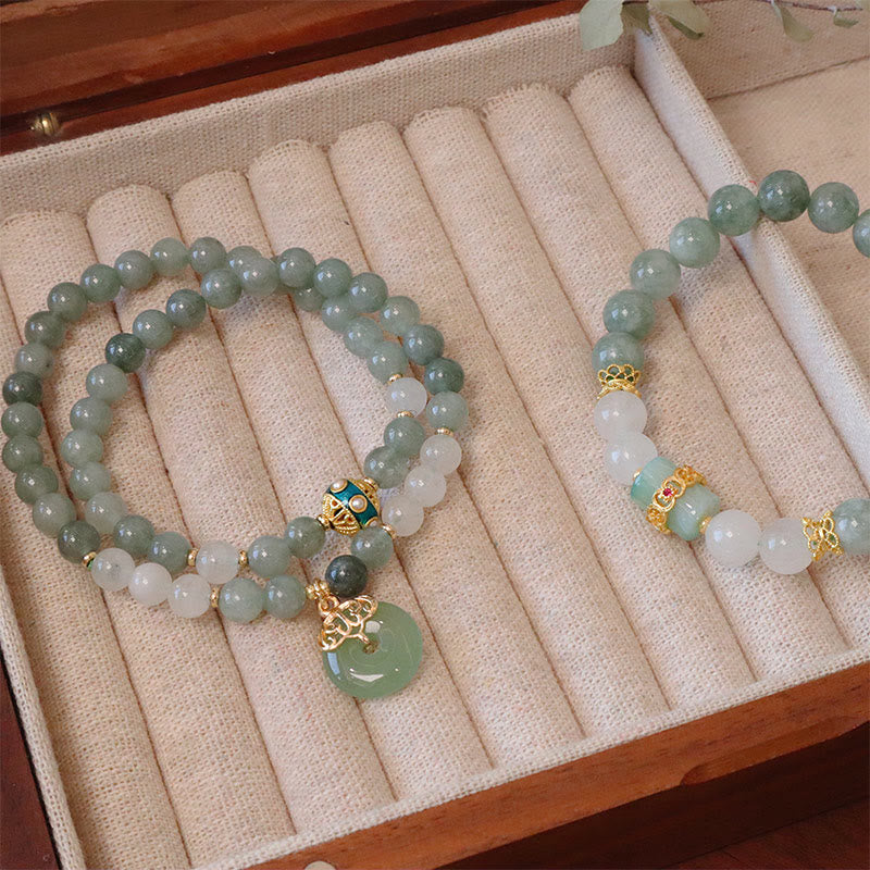 Wear FengShui Single Double Layer Jade Peace Buckle Luck Bracelet