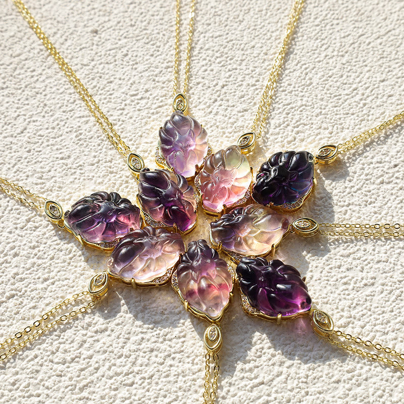 Wear FengShui Natural Colorful Fluorite Nine Tailed Fox Protection Necklace Pendant