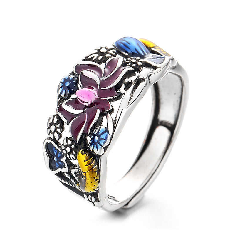 Wear FengShui Koi Fish Lotus Flower Leaf Design Luck Wealth Ring