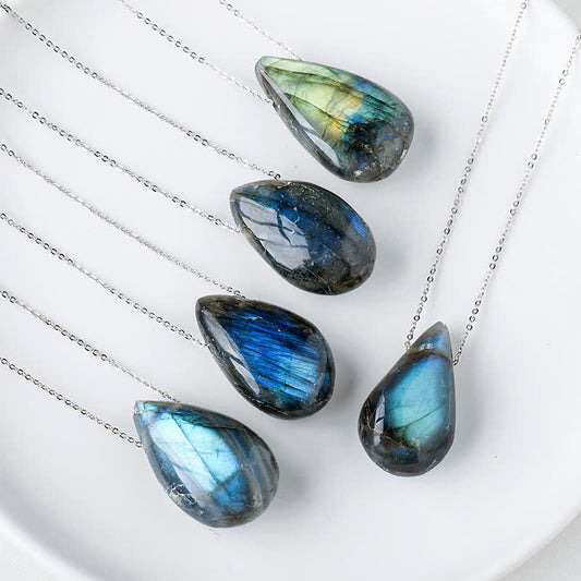 Wear FengShui Labradorite Water Drop Support Healing Necklace Pendant