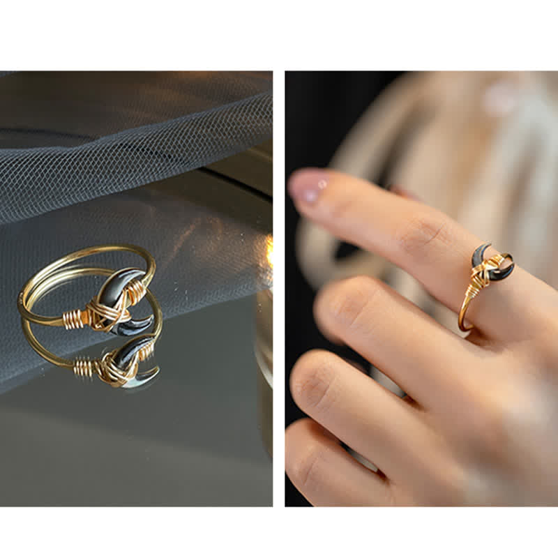 Wear FengShui Natural Tridacna Stone Moon 14K Gold Blessing Ring