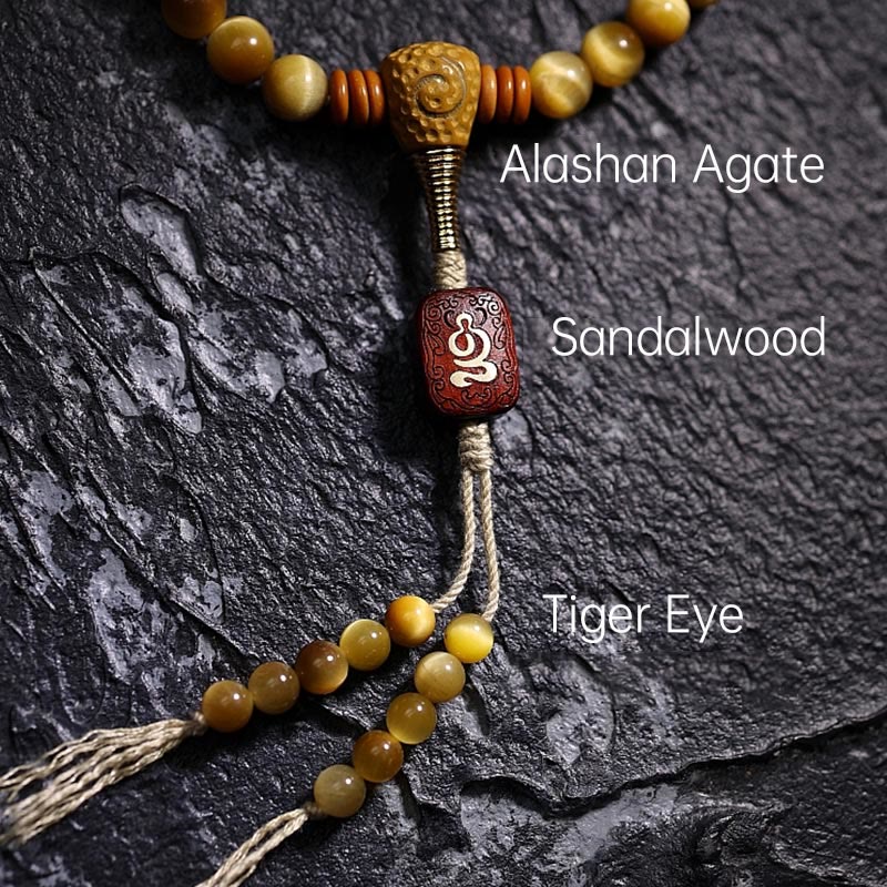 Wear FengShui 108 Mala Beads Natural Tiger Eye Copper Dorje Protection Tassel Bracelet