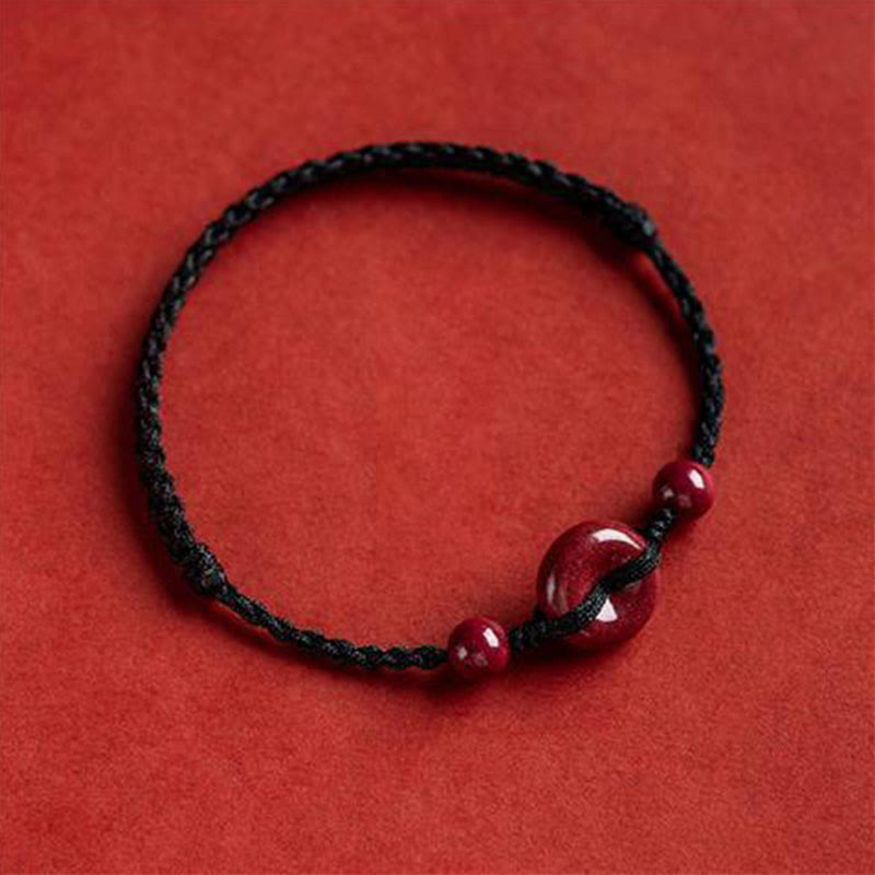 Wear FengShui Handmade Cinnabar Peace Buckle Safe and Healthy Charm Blessing String Bracelet Anklet