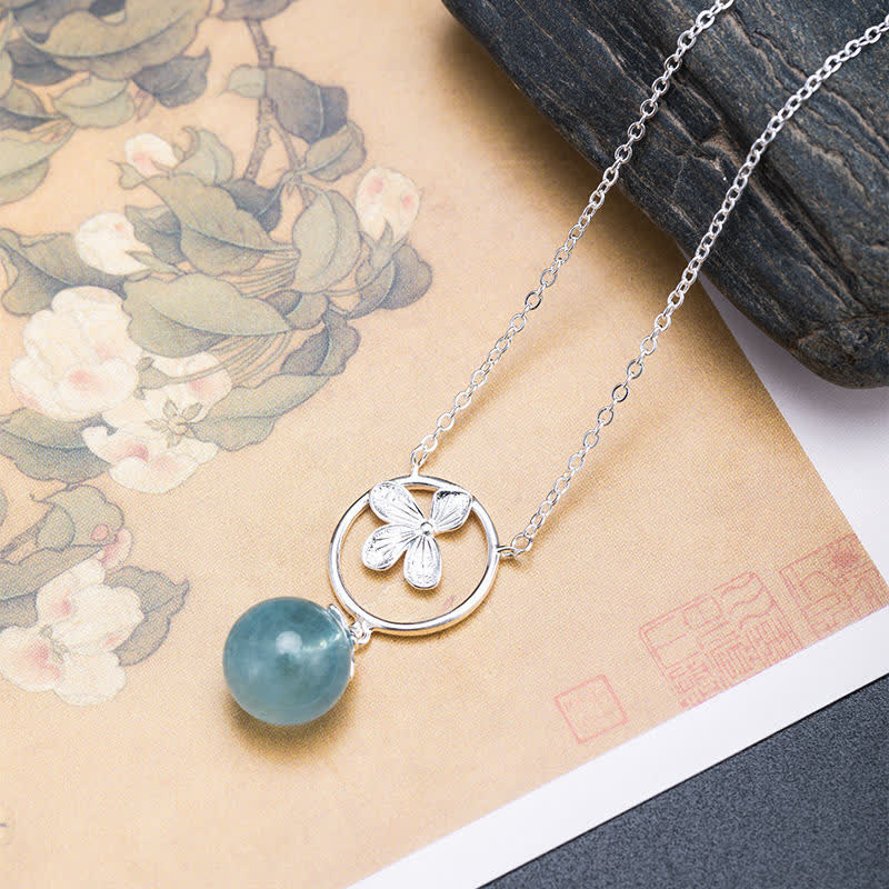 Wear FengShui 925 Sterling Silver Natural Aquamarine Leaf Flower Peace Earrings Necklace
