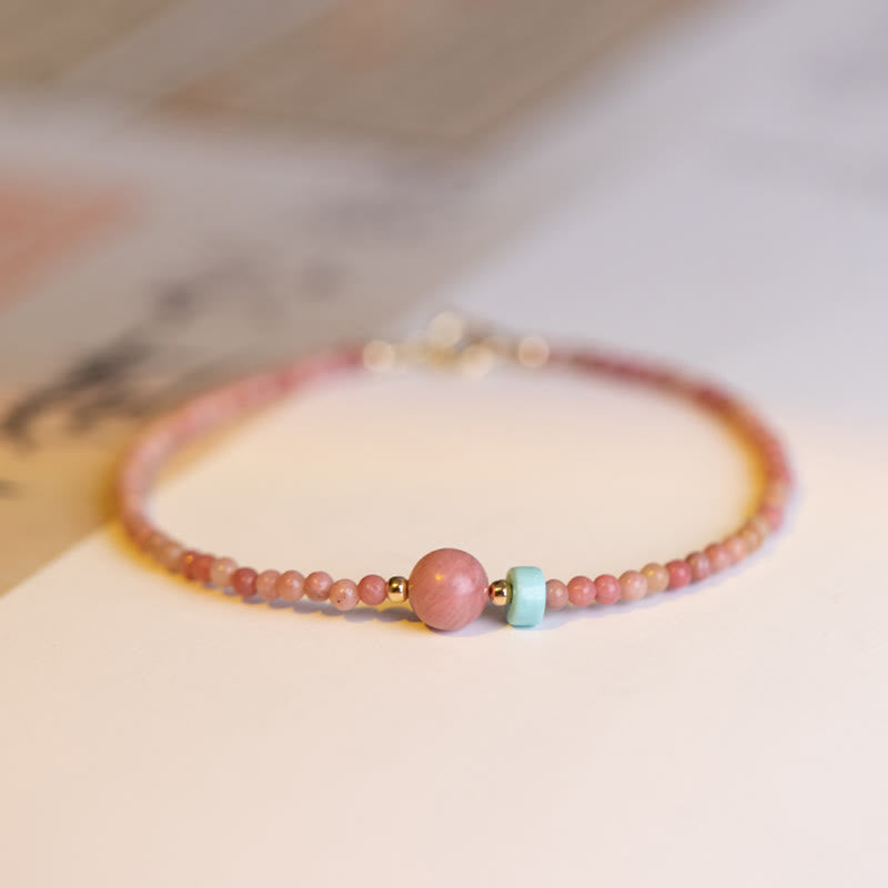 Wear FengShui 14K Gold Plated Natural Rhodonite Loving Energy Chain Bracelet