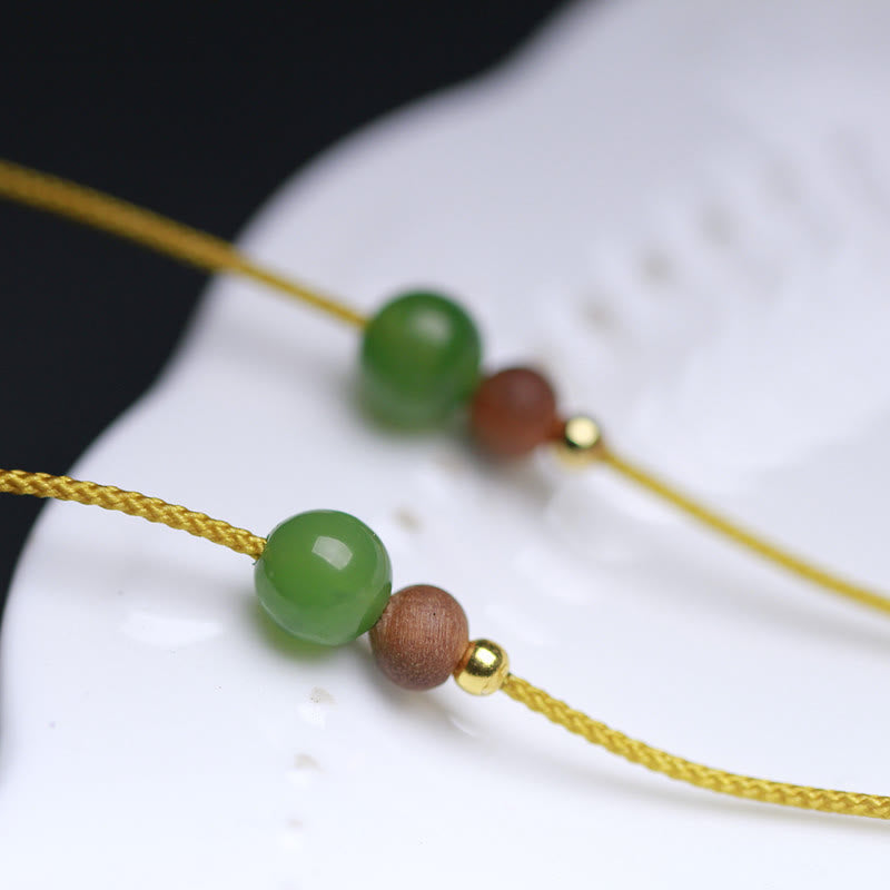 Wear FengShui Natural Hetian Jade Small Bag Pattern Prosperity String Necklace Pendant
