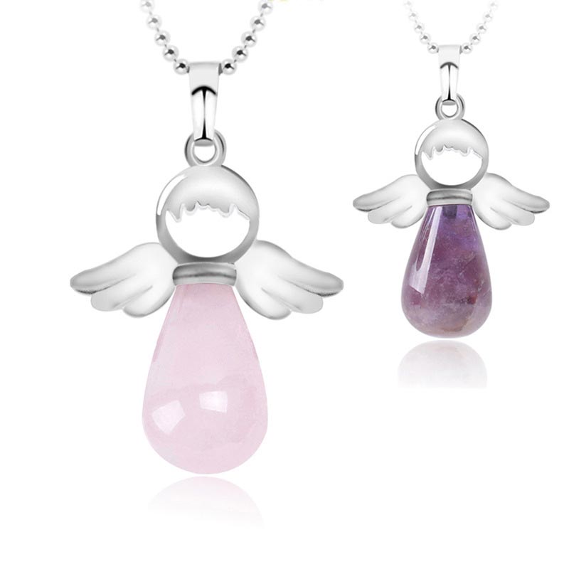 Wear FengShui Little Angel Wings Natural Crystal Luck Necklace Pendant