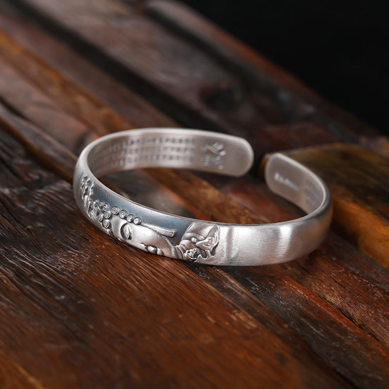 Wear FengShui 999 Sterling Silver Buddha Head Heart Sutra Serenity Bracelet Bangle