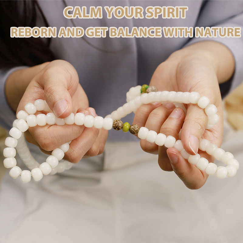 Wear FengShui White Jade Bodhi Lotus Mala Harmony Necklace Bracelet