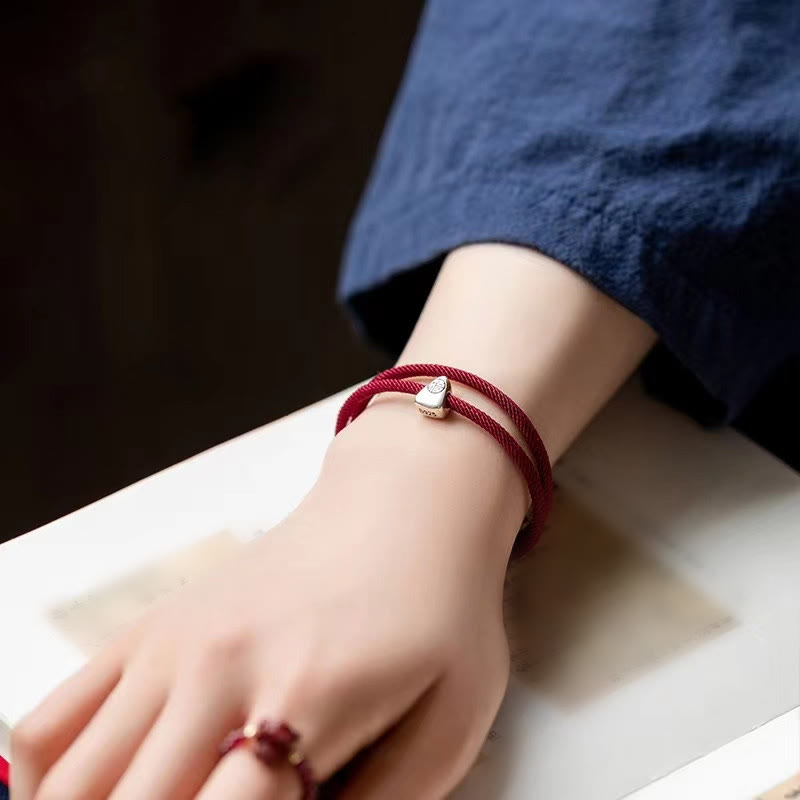 Wear FengShui 925 Sterling Silver Fu Character Blessing Handmade Braided Bracelet