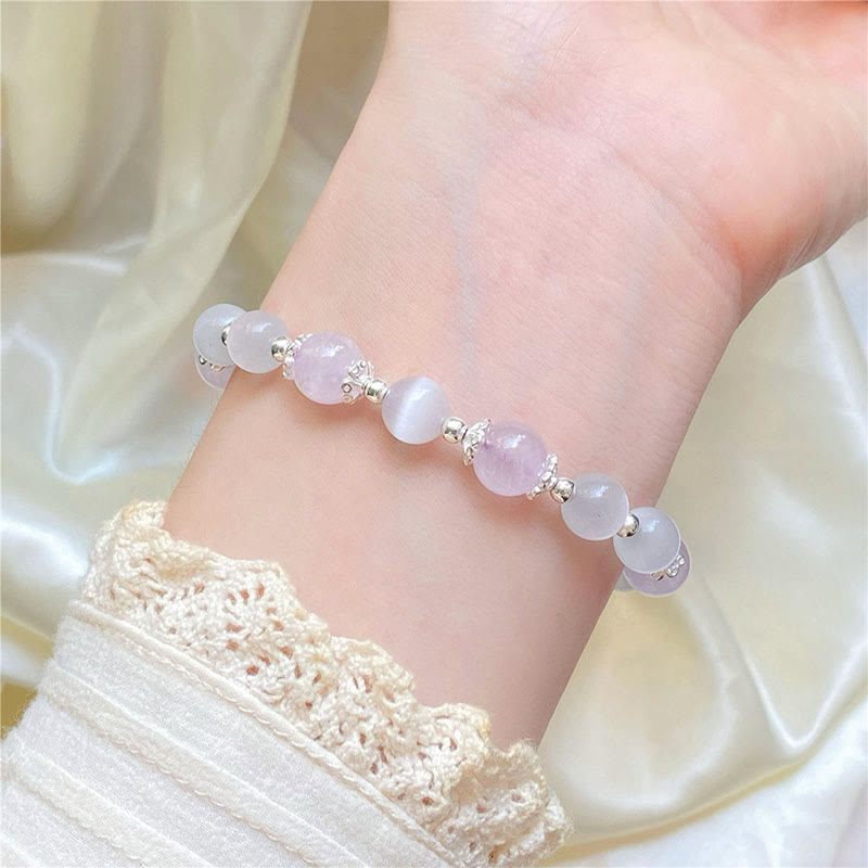 Wear FengShui 925 Sterling Silver Natural Amethyst Cat's Eye Spiritual Awareness Star Bracelet