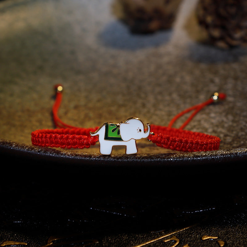 Wear FengShui Tibetan Handmade 925 Sterling Silver Lucky Elephant Red String Bracelet