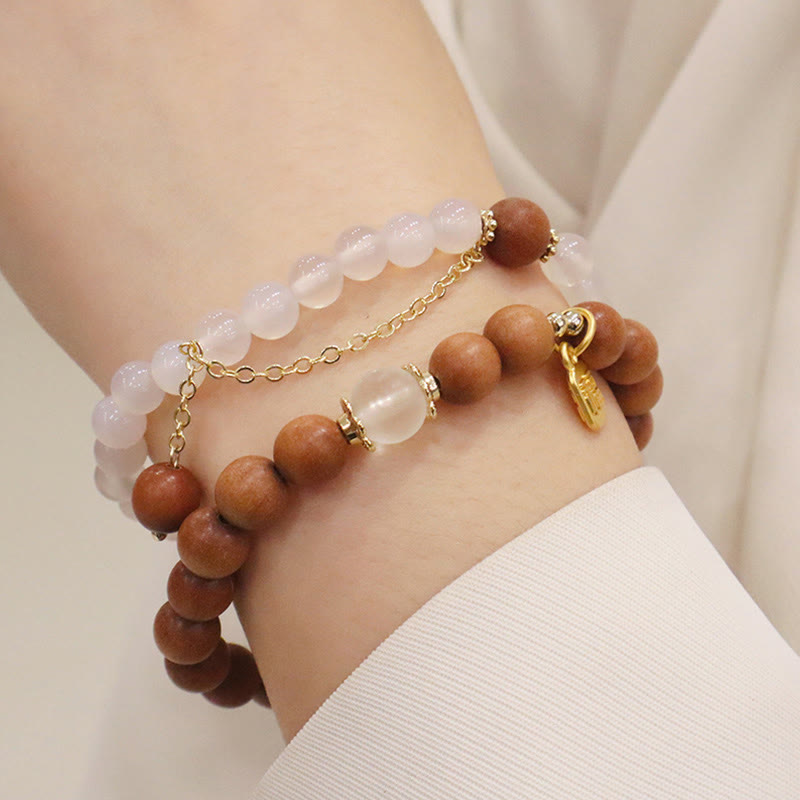 Wear FengShui Sandalwood Cat's Eye Fu Character Charm Protection Bracelet