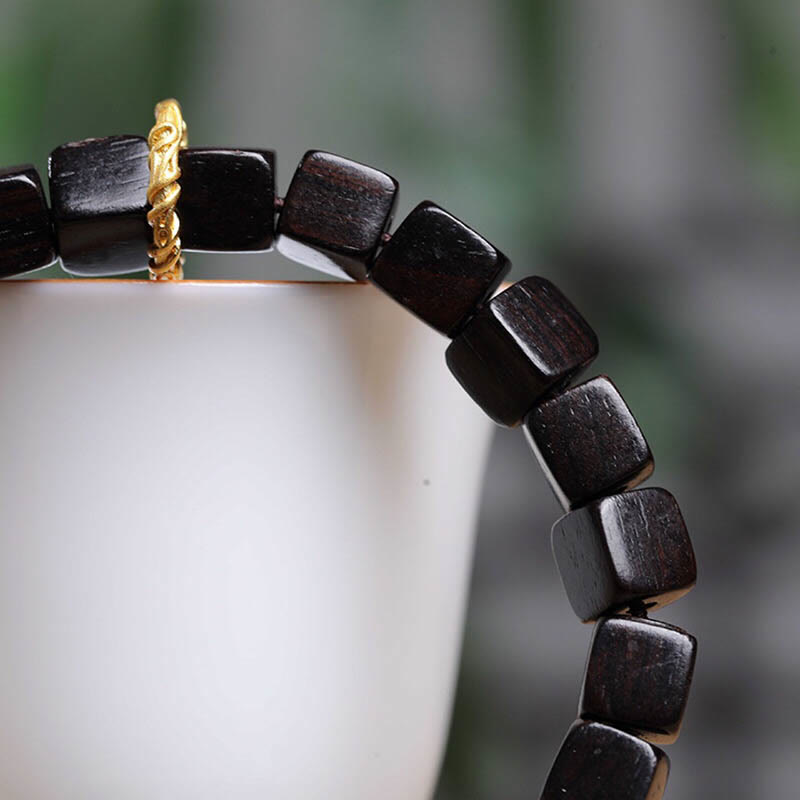 Wear FengShui Tibetan Ebony Wood Square Beads Peace Calm Bracelet