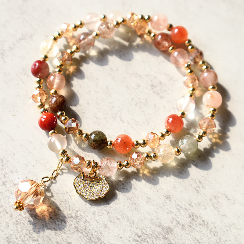 Wear FengShui Colorful Rutilated Quartz Double Wrap Spiritual Growth Bead Bracelet