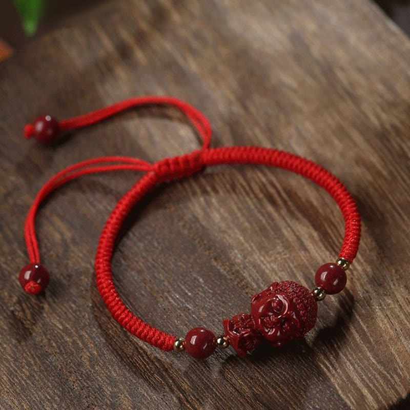 Wear FengShui Chinese Zodiac Natal Buddha Cinnabar Amulet Blessing String Bracelet
