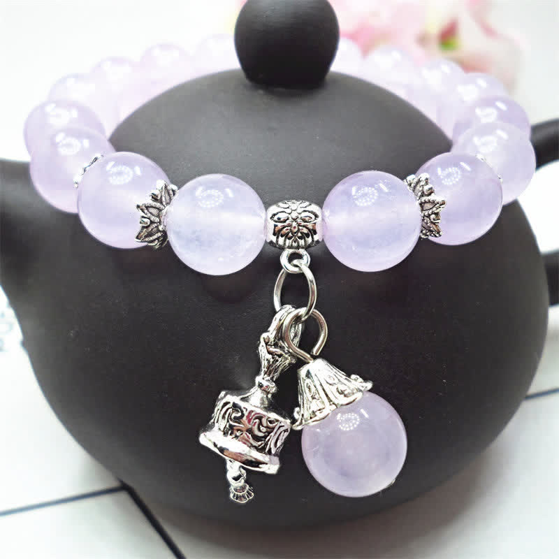 Wear FengShui Vintage Crystal Chalcedony Stone Energy Beaded Bell Charm Bracelet