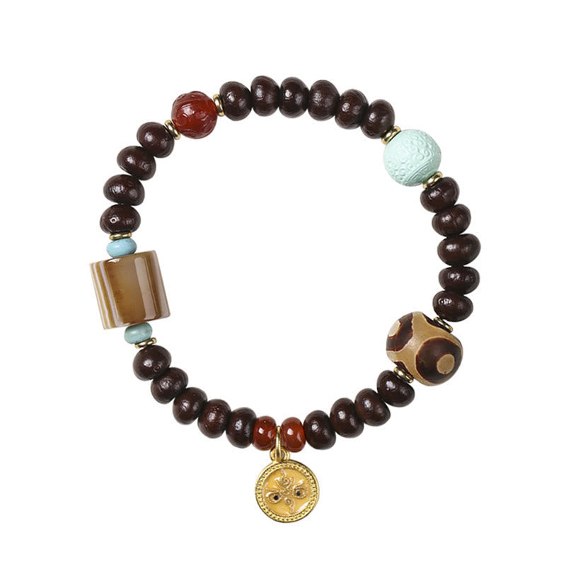 Wear FengShui Natural Tibet Purple Bodhi Seed Dzi Bead God of Wealth Wisdom Bracelet