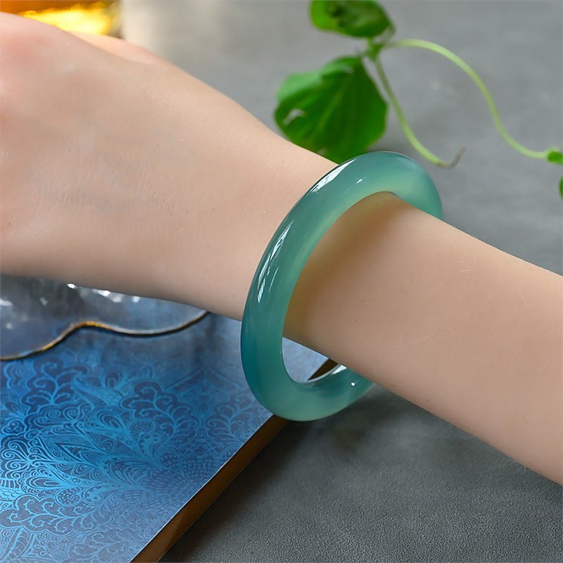 Wear FengShui Natural Green Chalcedony Strength Bangle Bracelet