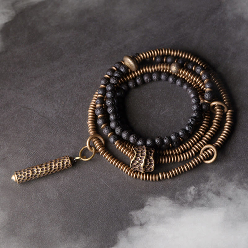 Wear FengShui Vintage Lava Rock Brass Copper Healing Multilayered Bracelet