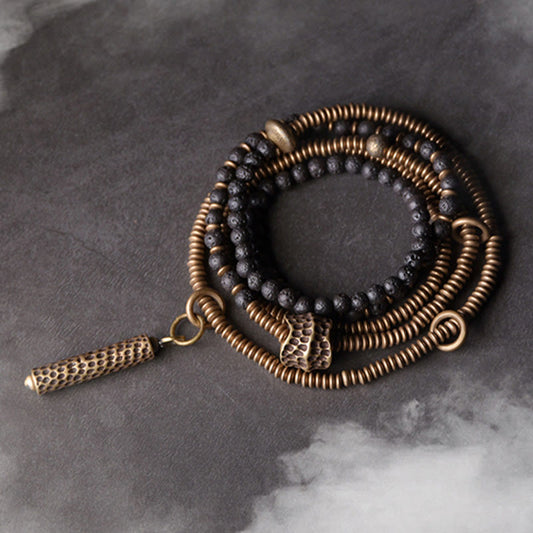 Wear FengShui Vintage Lava Rock Brass Copper Healing Multilayered Bracelet