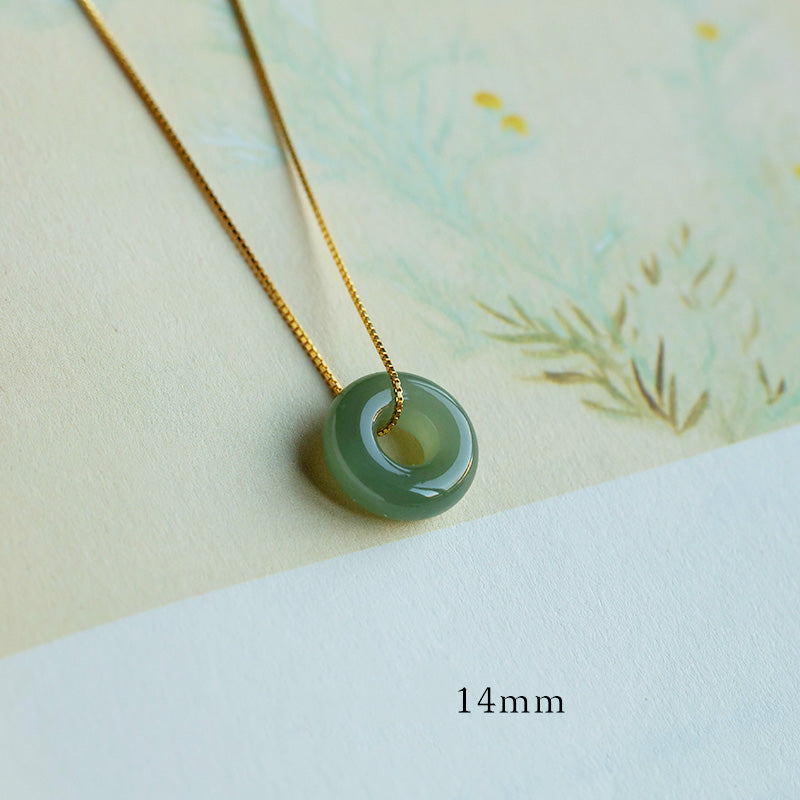 Wear FengShui Natural Round Jade Peace Buckle Luck Abundance Necklace Pendant