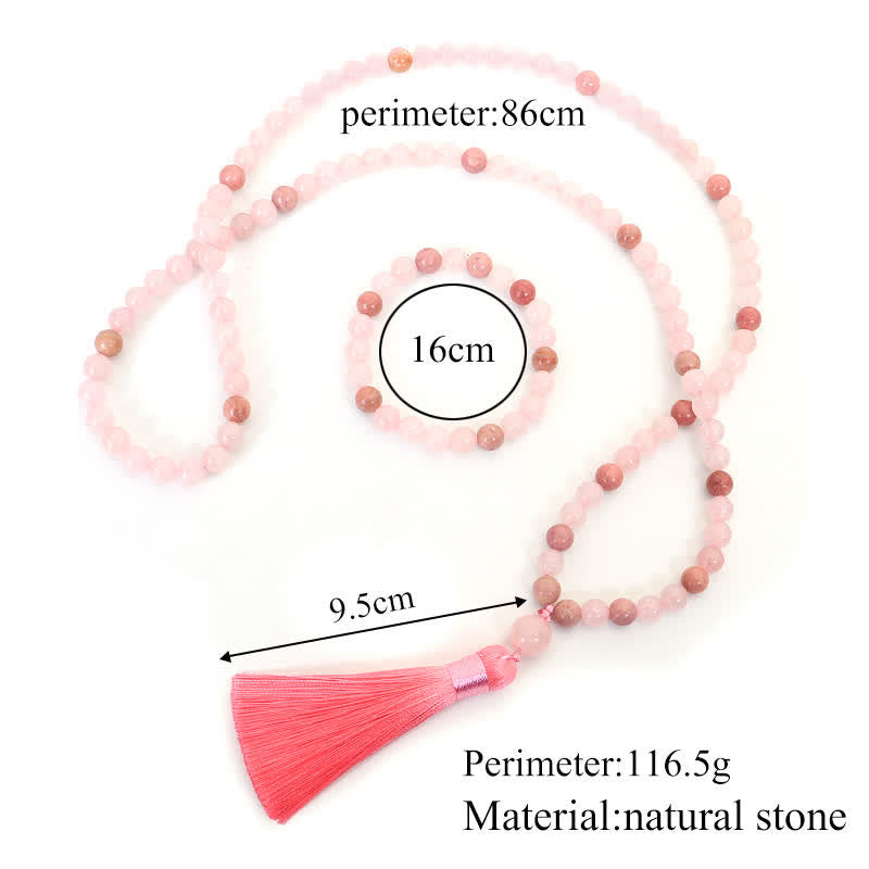 Wear FengShui 108 Mala Beads Pink Crystal Love Tassel Bracelet