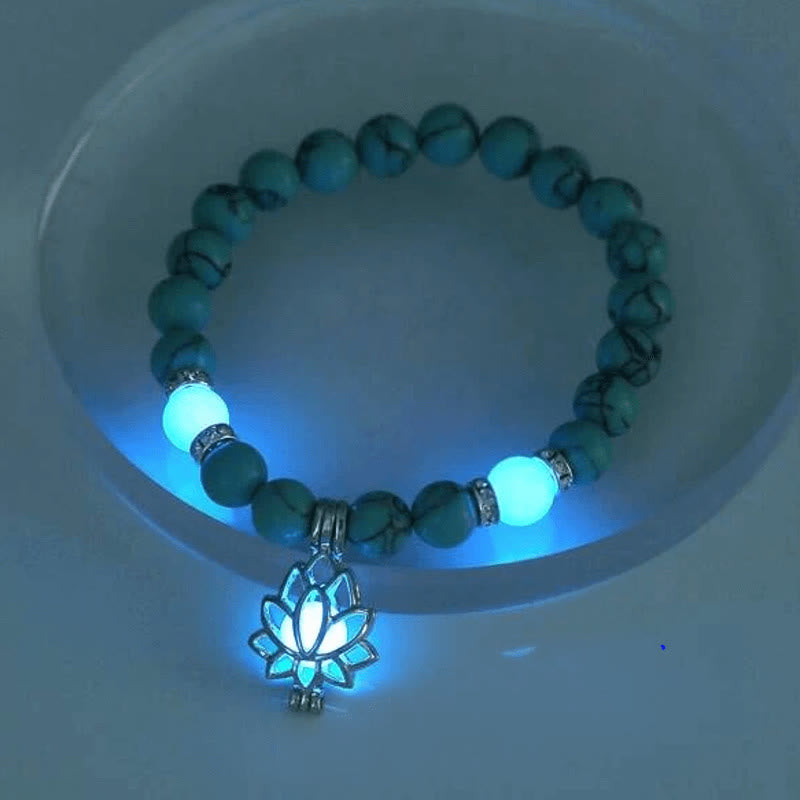 Wear FengShui Tibetan Turquoise Glowstone Luminous Bead Lotus Protection Bracelet
