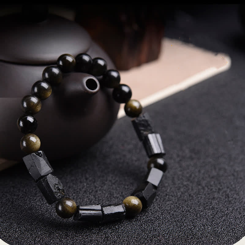 Wear FengShui Gold Sheen Obsidian Black Tourmaline Wealth Bracelet
