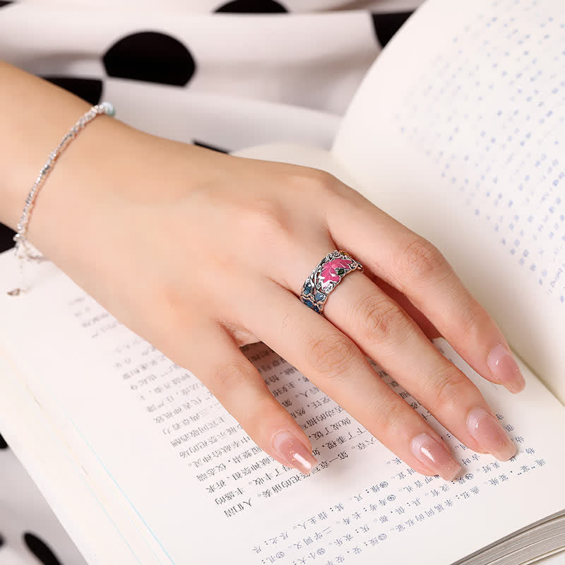 Wear FengShui 925 Sterling Silver Lotus Koi Fish Enlightenment Ring