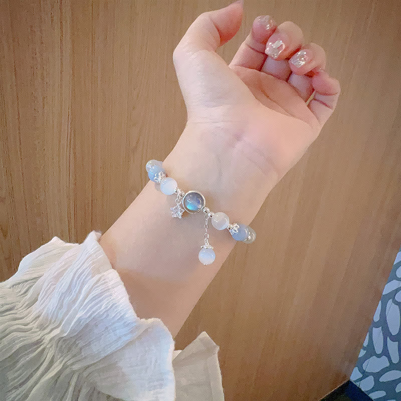 Wear FengShui Cat's Eye Moonstone Butterfly Star Charm Support Bracelet