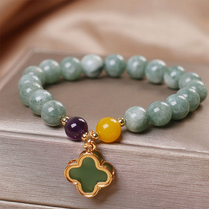 Wear FengShui Jade Four Leaf Clover Luck Bracelet