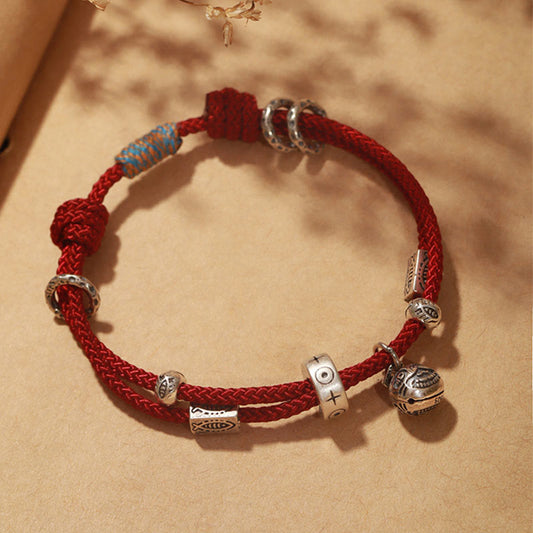 Wear FengShui 925 Sterling Silver Gold Swallowing Beast Koi Fish Wealth Handcrafted Braided Bracelet